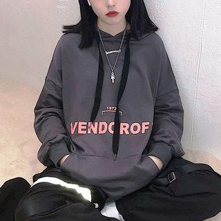 Letter Hoodie Dark Gray - One Size