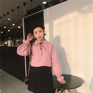Lace-up Front Puff Sleeve Blouse