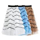 Lace Trim Ruffle Midi A-line Skirt