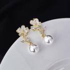 Flower Shell Faux Pearl Alloy Dangle Earring 1 Pair - Gold - One Size