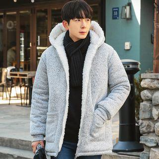 Sherpa-fleece Lined Knit Zip-up Hoodie