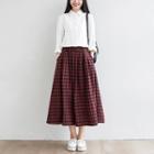 Gingham Midi A-line Skirt Midi Skirt - Plaid - Red & Black - One Size