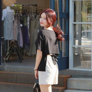 Short-sleeve Tie-waist Cutout-back T-shirt