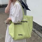 Lettering Print Canvas Tote Bag Light Green - One Size