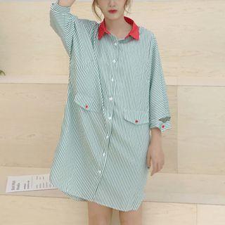 Striped 3/4 Sleeve Shirt Dress