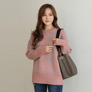 Drop-shoulder Plaid Sweater