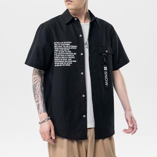 Short-sleeve Letter Printed Tie Accent Shirt