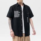 Short-sleeve Letter Printed Tie Accent Shirt