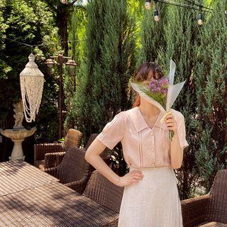 Pintuck-trim Heart-button Blouse