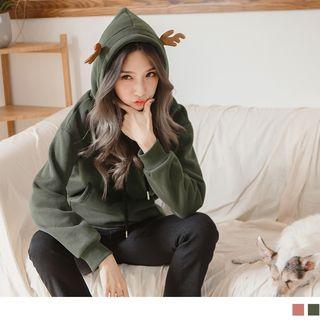 Deer Hood Snowflake Print Hoodie