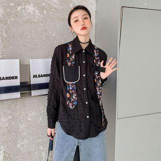Puff-sleeve Floral Print Panel Shirt