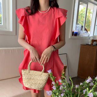 Sleeveless Ruffle Trim Mini Shift Dress