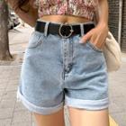 Belted Roll-up Denim / Cotton Shorts