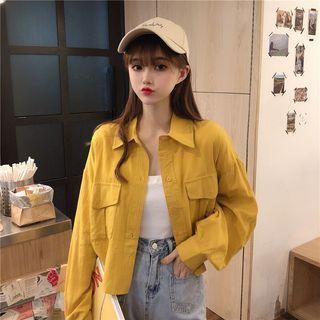 Flap-pocket Long-sleeve Cropped Shirt / Tank Top