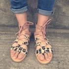 Leopard Print Lace-up Sandals