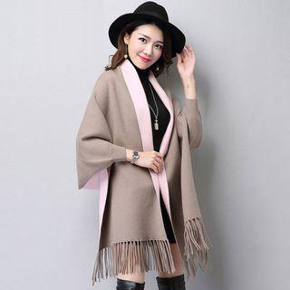 Printed Fringed Knit Cape