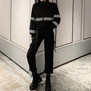 Contrast Lining Zip Jacket / Harem Cargo Pants