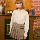 Frilled Tie-neck Shirred Blouse Cream - One Size