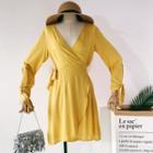 Long-sleeve Tie-cuff Wrap Dress