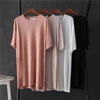 Elbow-sleeve Slit Knit Top
