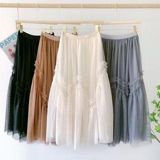 Mesh Panel Frill Trim Dress