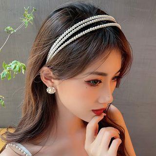 3 Layer Faux Pearl Headband White - One Size