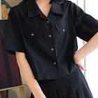 Short-sleeve Cropped Cargo Shirt Black - One Size