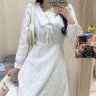 Long-sleeve Lace Trim A-line Dress Beige Almond - One Size