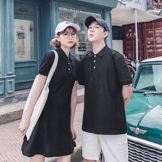 Couple Matching Short-sleeve Polo Shirt / A-line Mini Dress
