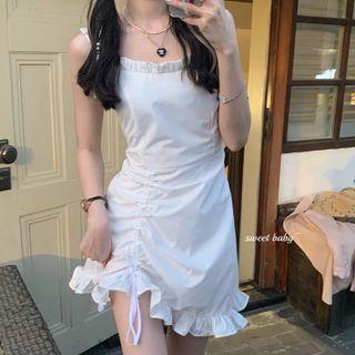 Ruched Side Frilled Trim Sheath Dress