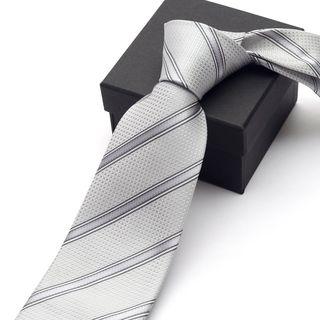 Striped Neck Tie (9cm) Light Gray - One Size