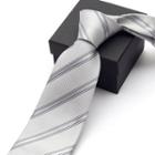 Striped Neck Tie (9cm) Light Gray - One Size