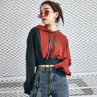 Cropped Printed Two-tone Hoodie