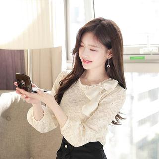 Frill-neck Beribboned Lace Top