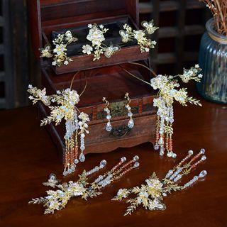 Set Of 8: Bead Clip-on Earring + Flower Headpiece