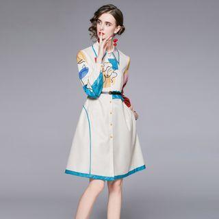 Long-sleeve Face Print Shirt Dress
