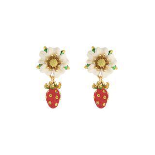 Fashion Sweet Plated Gold Enamel Flower Strawberry Earrings With Yellow Cubic Zirconia Golden - One Size