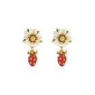 Fashion Sweet Plated Gold Enamel Flower Strawberry Earrings With Yellow Cubic Zirconia Golden - One Size