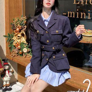 Button Blazer / Pleated Shirt Dress