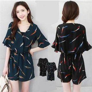 Elbow-sleeve Printed Playsuit