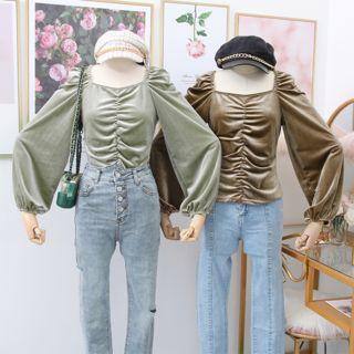 Square-neck Ruched Velvet Top