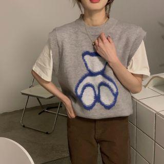 Bear Embroidered Knit Vest Tank Top