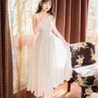 Set: 3/4-sleeve Long Light Jacket + Sleeveless Maxi A-line Dress