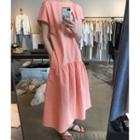 Back Slit Short-sleeve Midi Shift Dress