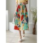 Tropical-floral Long Pleated Skirt