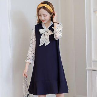 3/4-sleeve Dotted Panel Dress