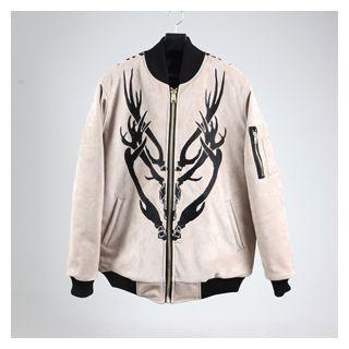 Faux-suede Embroidered Flight Jacket