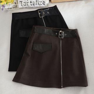 Zip Buckled Mini A-line Skirt