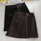 Zip Buckled Mini A-line Skirt
