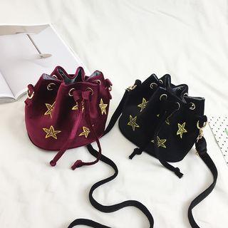 Embroidered Star Velvet Bucket Bag